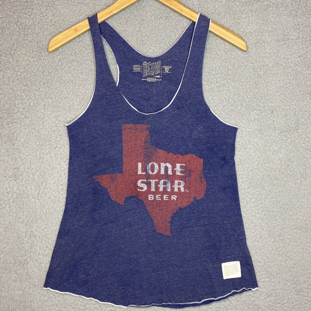 Lone Star Beer Texas Logo Tank Top Blue Womens Size Large Razor Back Tee